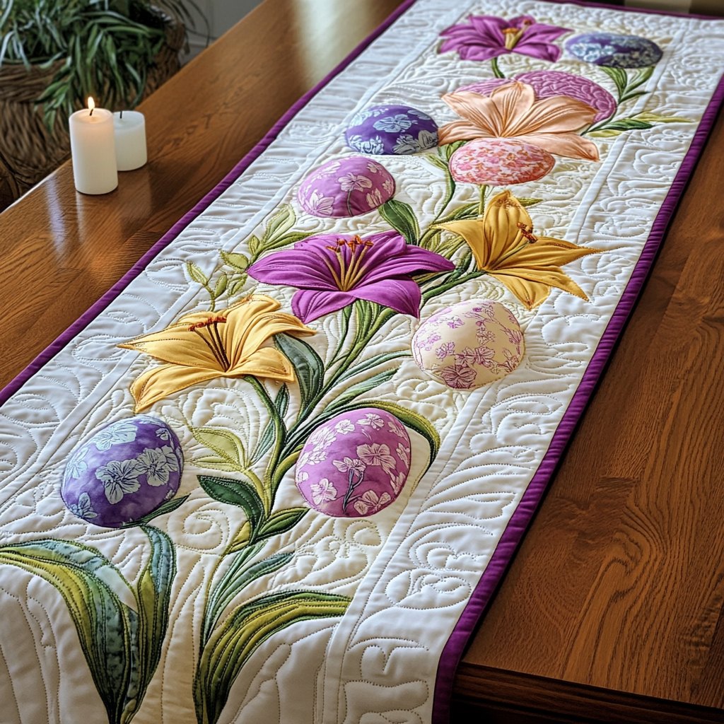 Lilies and Eggs on Cream Table Runner