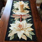Dragonfly Above a Cream Lotus Table Runner