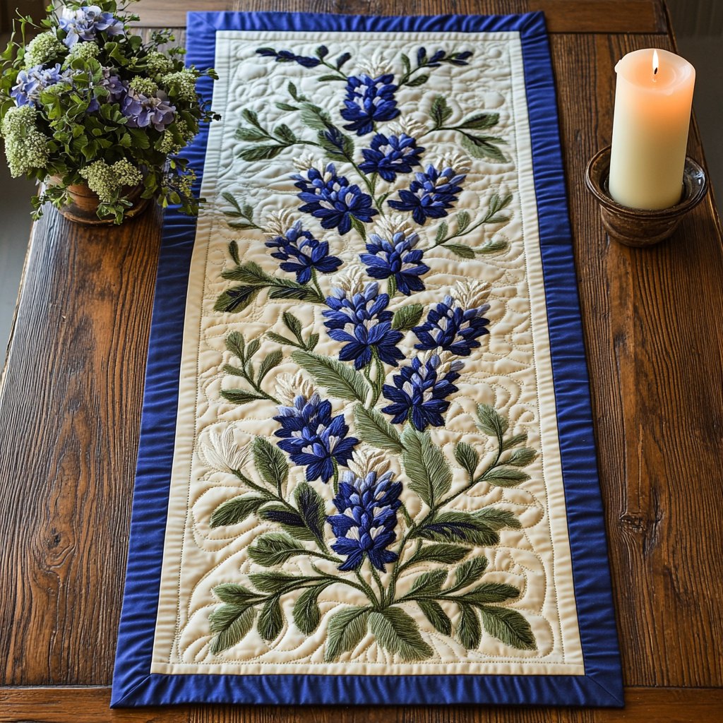 Bluebonnets with Navy Border Table Runner