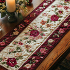 Pink Roses on Cream with Red Border Table Runner