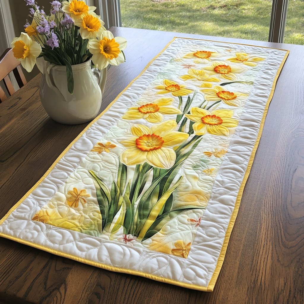 Yellow Daffodils on Cream Table Runner