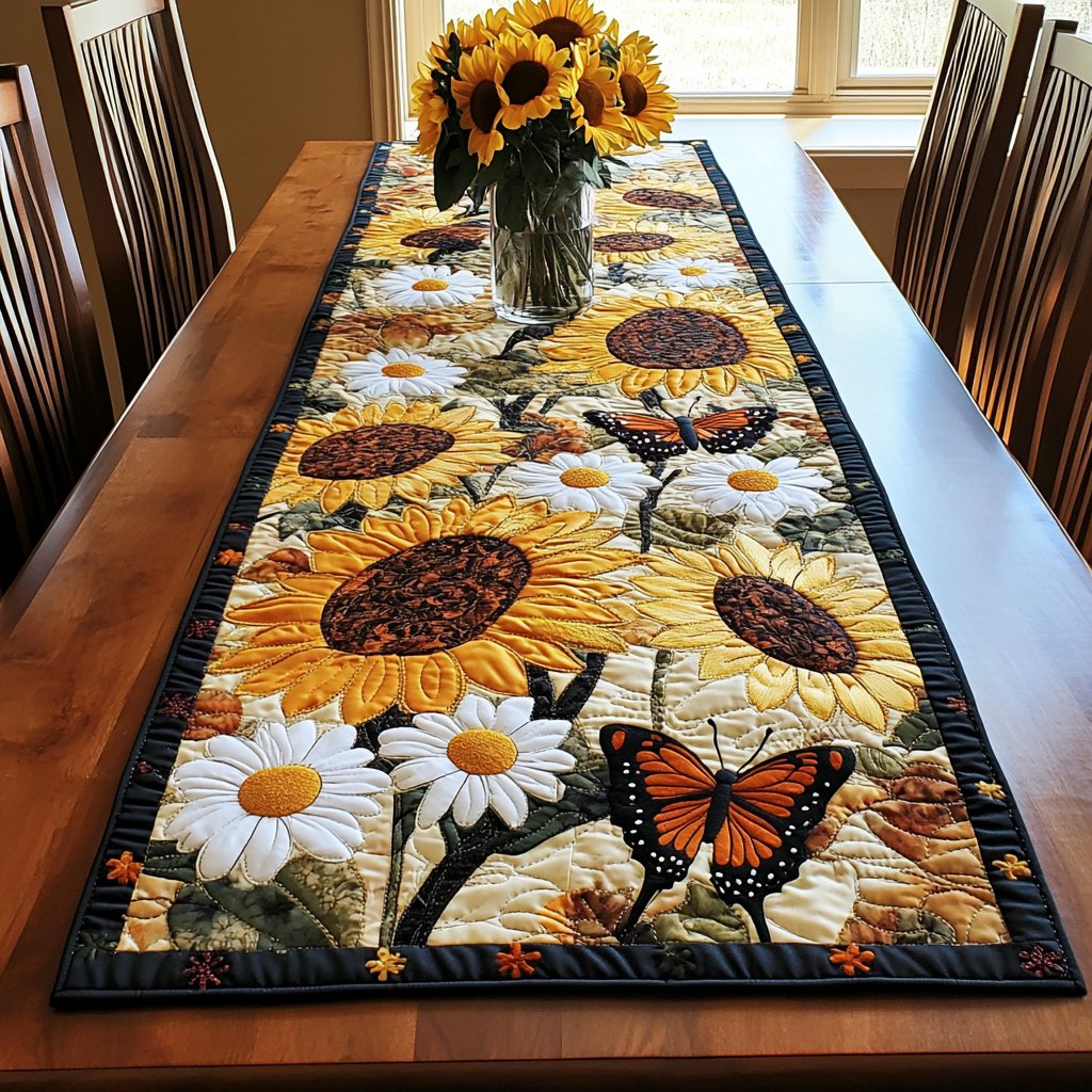 Sunflowers and Daisies with a Butterfly Table Runner