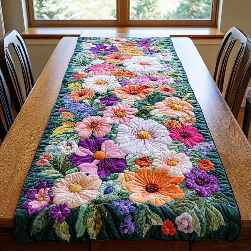 Bright Mixed Flower Bouquet Table Runner