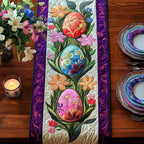 Decorated Egg with Purple Border Table Runner