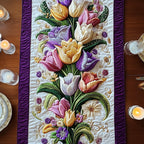 Tulips and Irises with Purple Border Table Runner