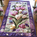 Pink and Cream Tulips on Purple Table Runner
