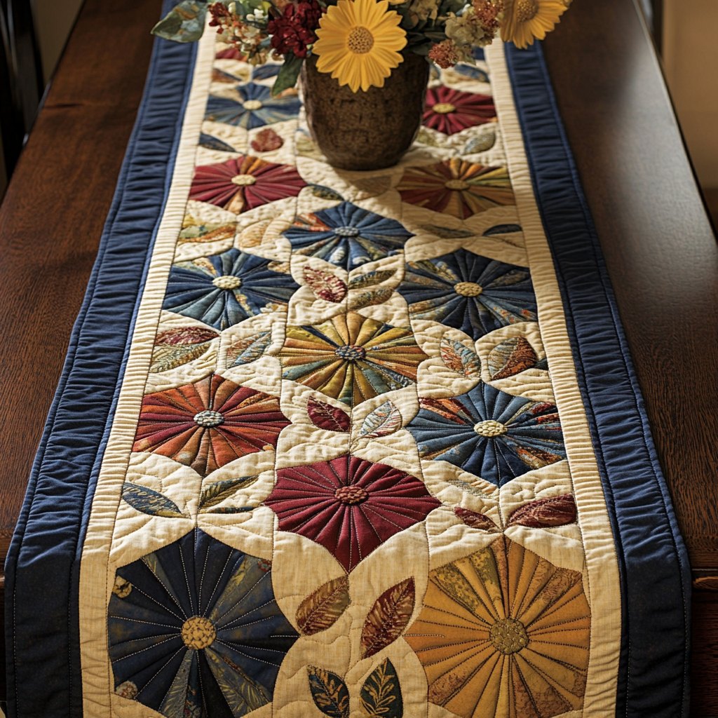 Dresden Plate Fans on Cream Table Runner