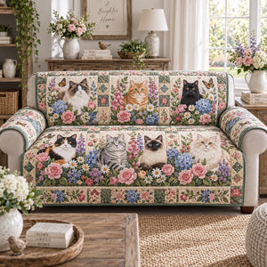 Floral Feline Gathering Sofa Cover - Made to Order
