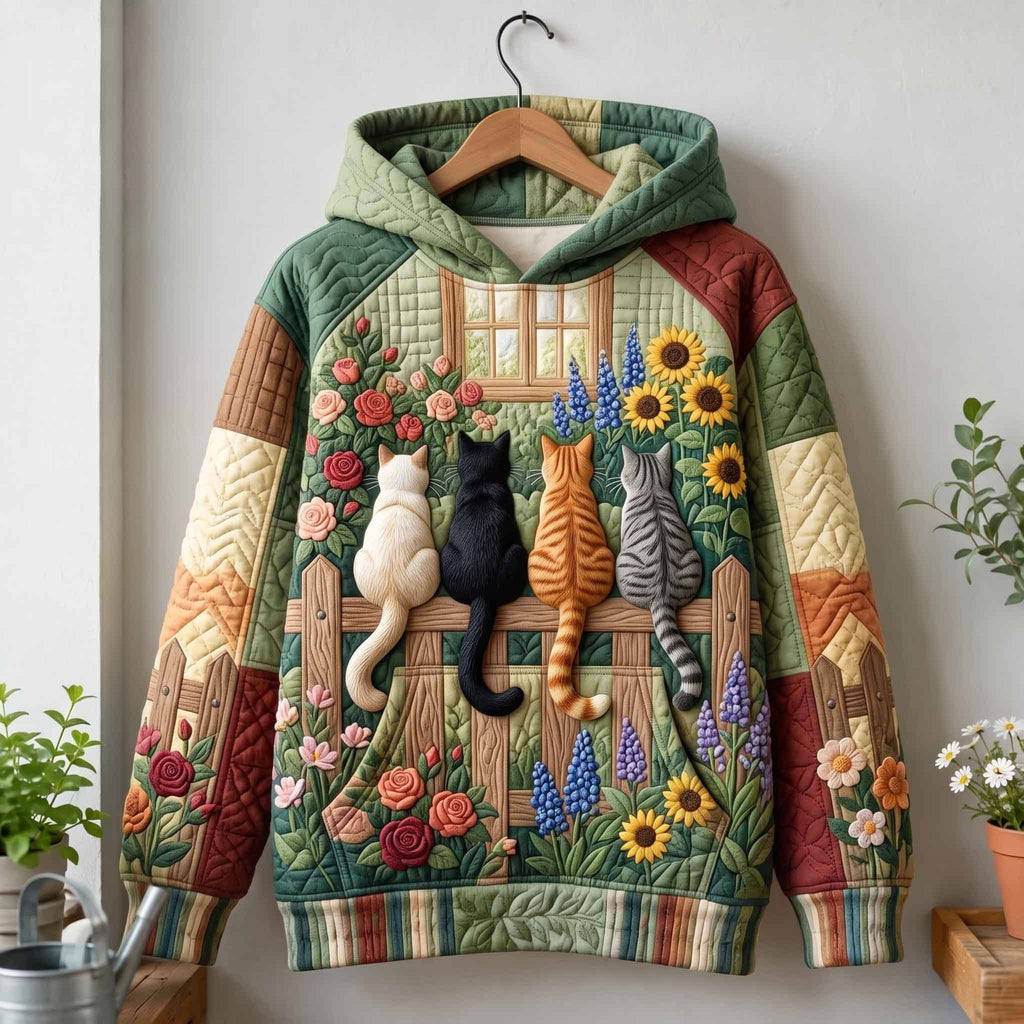 Cats on the Sunflower Fence hoodie, all-over print