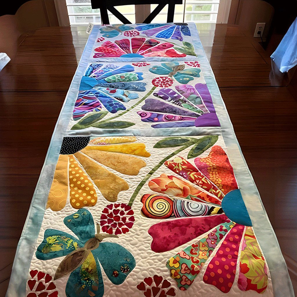 Crazy Quilt Fans in Bright Colors Table Runner