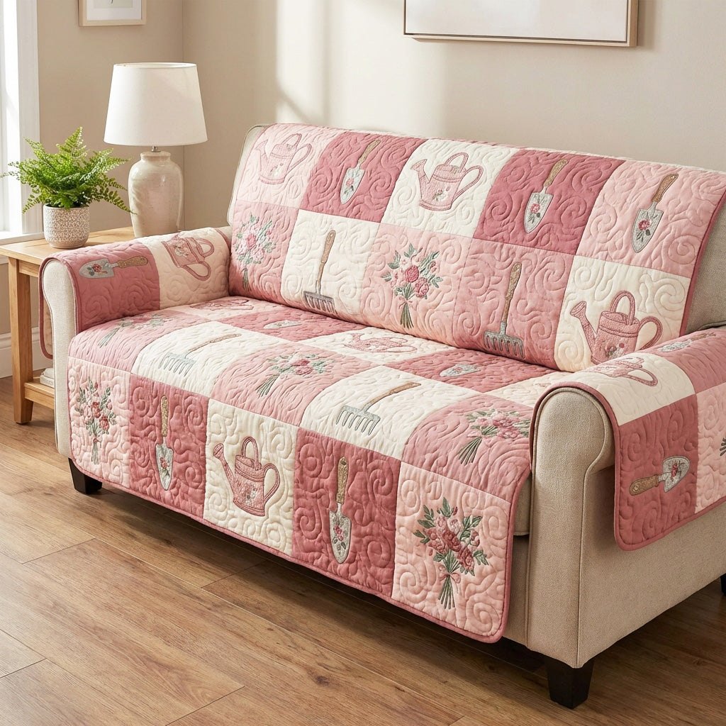 Pink Cottage Stripes with Wildflowers Sofa Cover