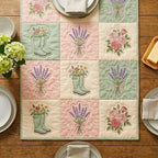 Flower Filled Boots in Pastel Blocks Table Runner