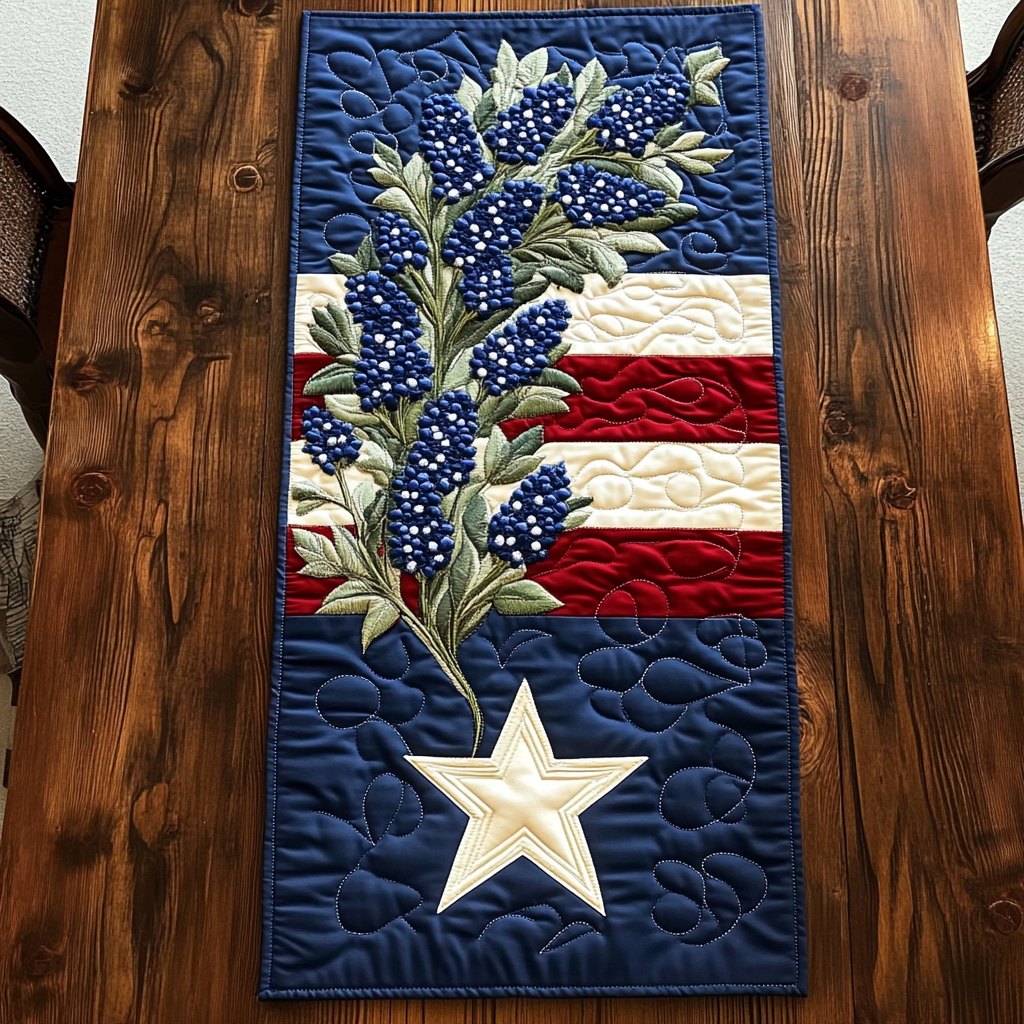 Bluebonnets and Star on the Flag Table Runner