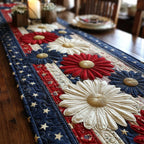 Red and White Daisies on the Flag Table Runner