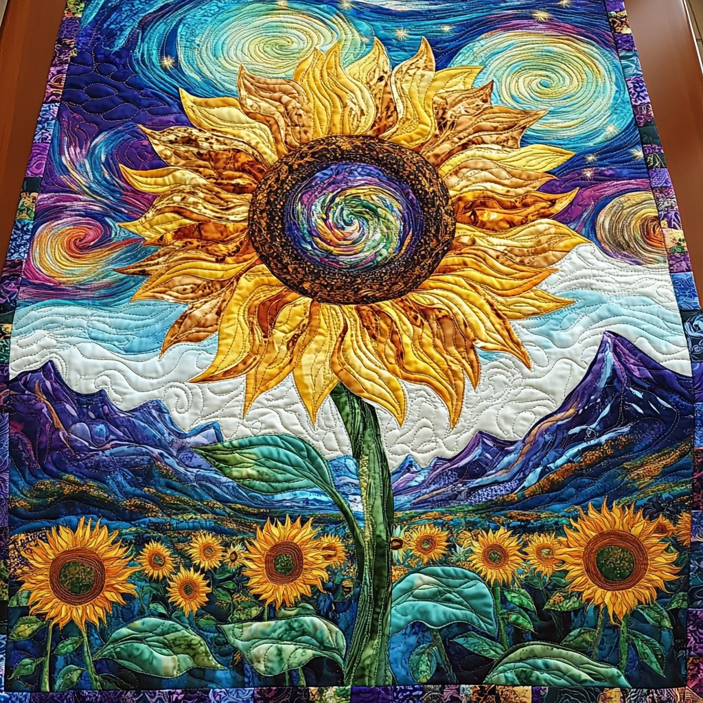 Sunflower Under a Swirling Sky Table Runner
