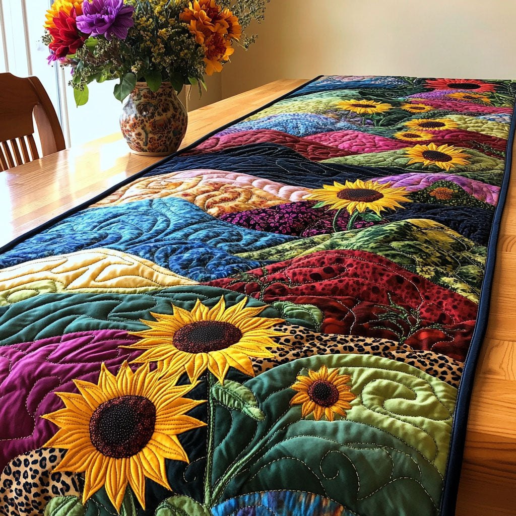 Sunflowers Over Rolling Color Fields Table Runner