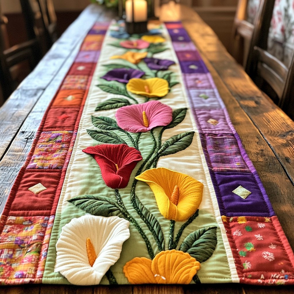 Calla Lilies on Striped Panel Table Runner