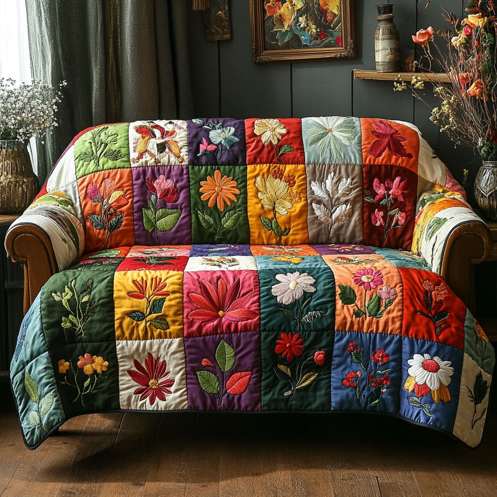 Flower Blocks in Deep Jewel Tones Sofa Cover