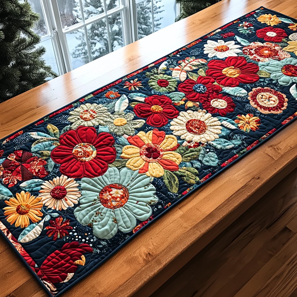 Bright Daisies on Navy Table Runner