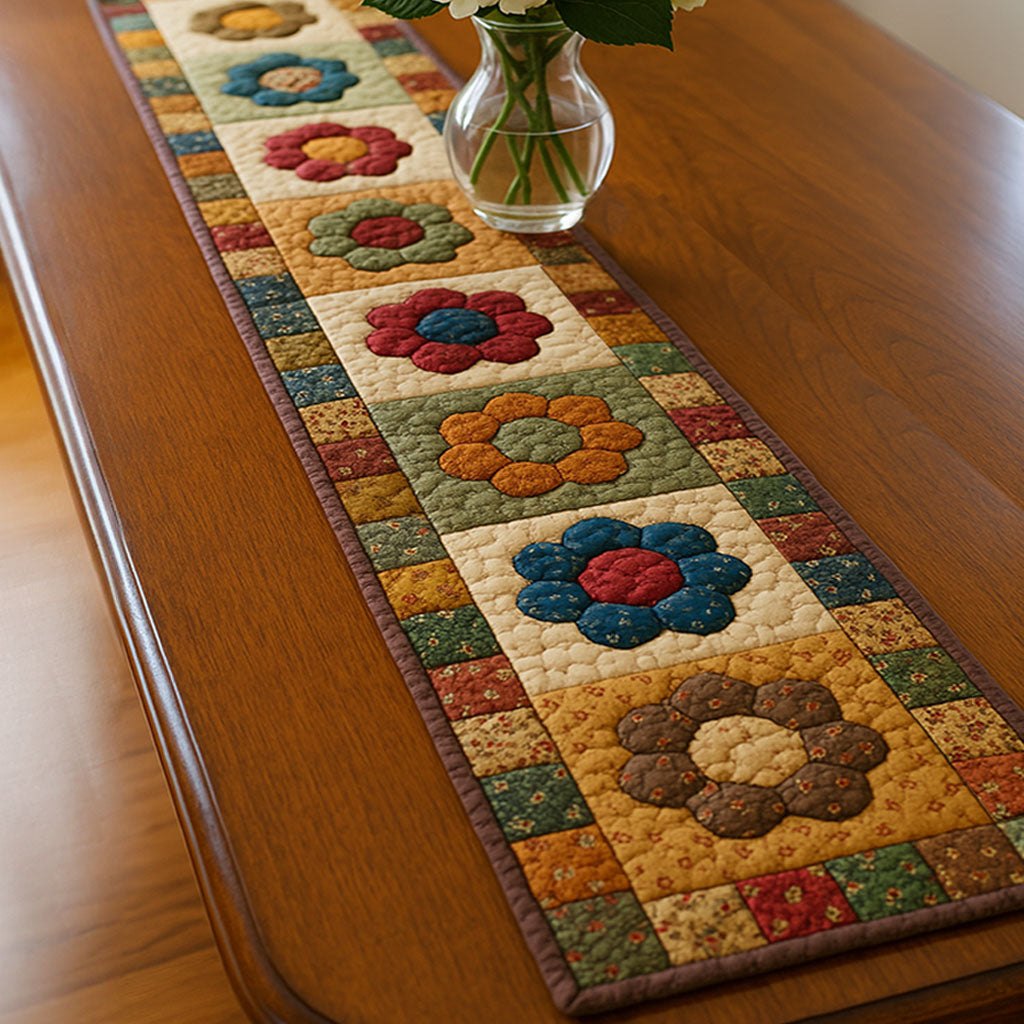 Flower Blocks on Cream Strip Table Runner