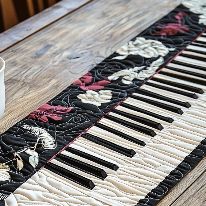 Floral Keys Piano Table Runner