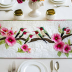 Hummingbirds with Pink Blossoms on White Table Runner