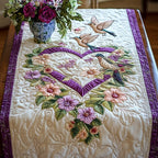 Hummingbirds Above a Floral Heart Table Runner
