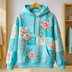 Aqua Rose Patchwork hoodie, all-over print