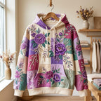Purple Rose Patchwork hoodie, all-over print