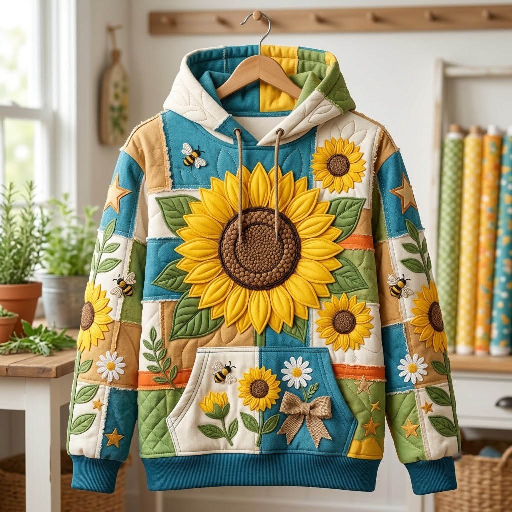 Sunflower Bee Meadow hoodie, all-over print
