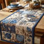 Blue and Cream Patchwork Blocks Table Runner