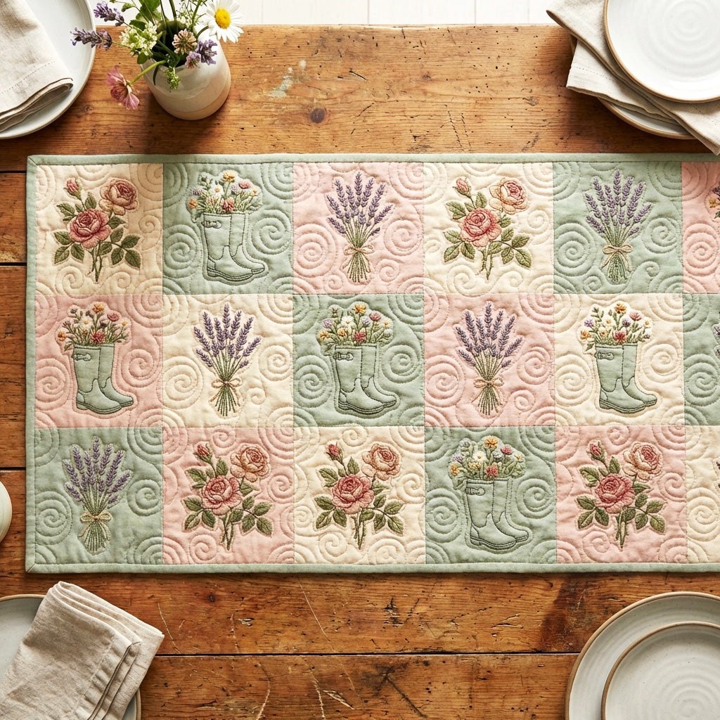 Flower Pots in Pastel Blocks Table Runner