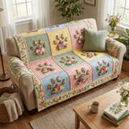 Rose Paw Prints in Pastel Squares Sofa Cover