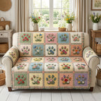 Pastel Paw Print Sampler Squares Sofa Cover