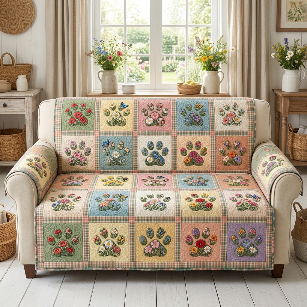 Pastel Paw Print Sampler Squares Sofa Cover