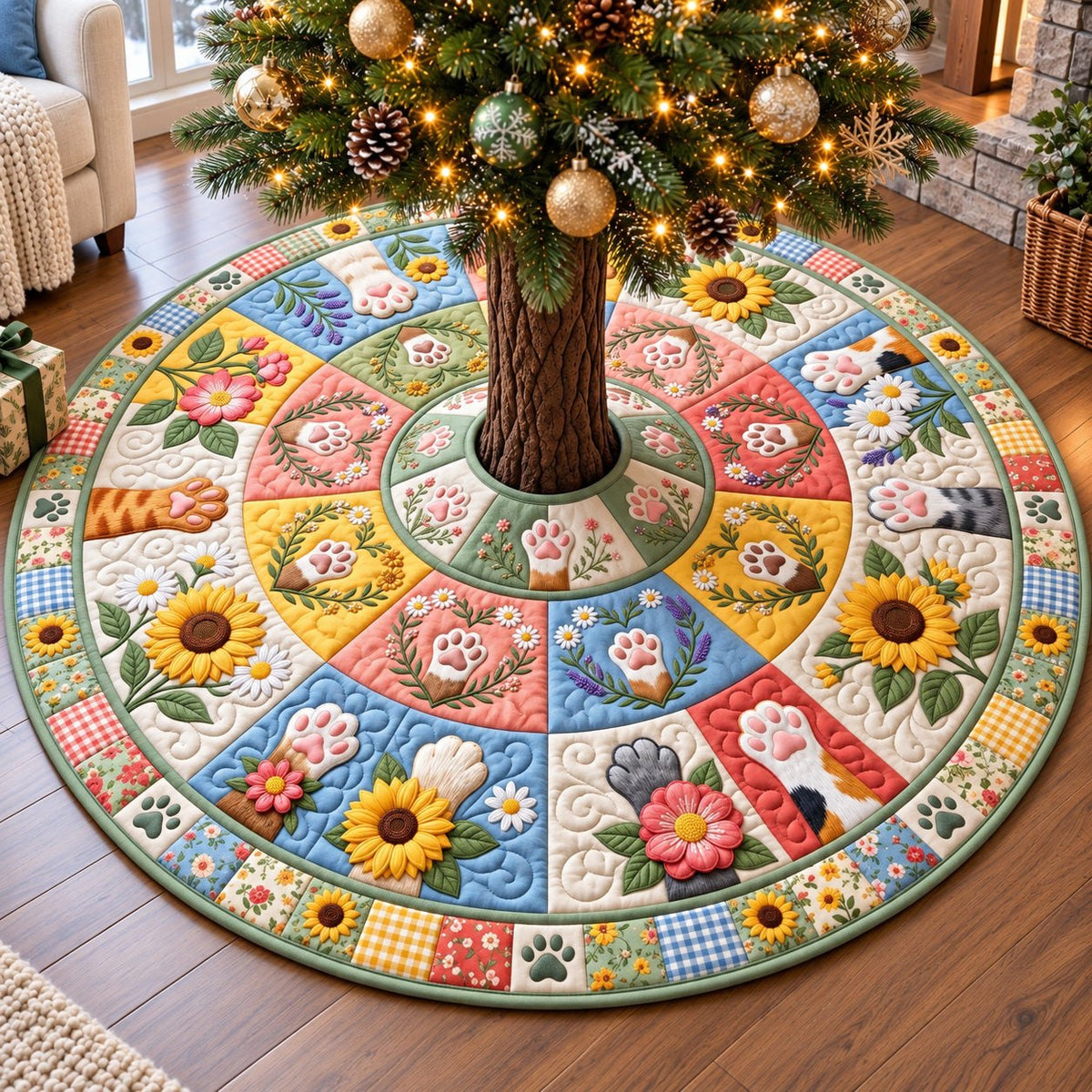 Floral Paws Christmas Tree Skirt