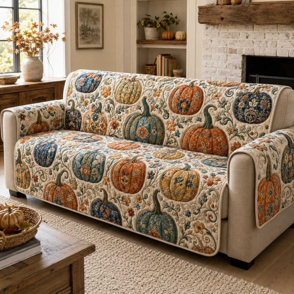 Heirloom Pumpkins on Cream Vines Sofa Cover