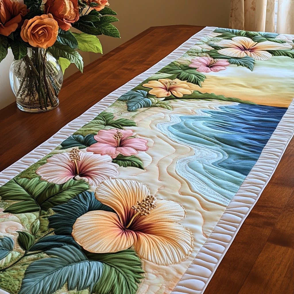 Peach Hibiscus by the Shore Table Runner