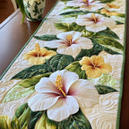 White Hibiscus with Yellow Centers Table Runner