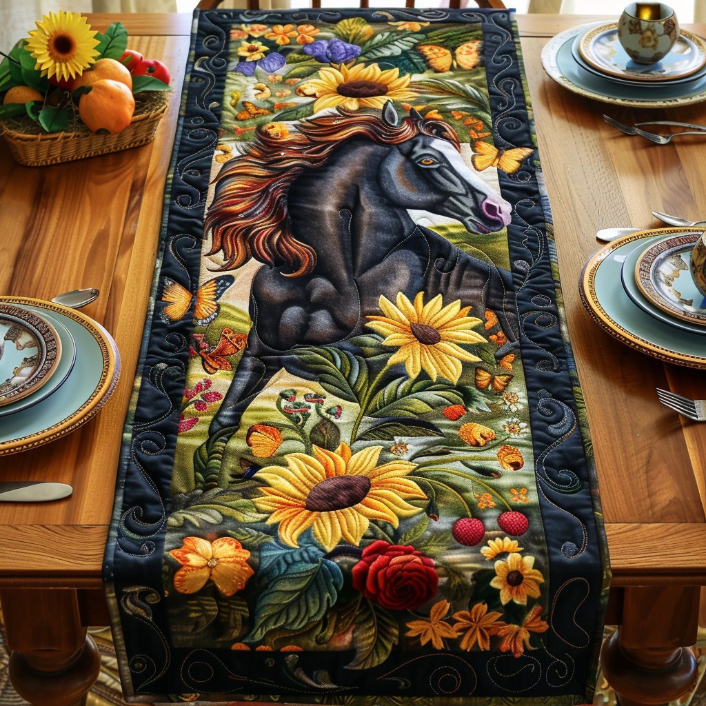 Dark Horse with Sunflowers Table Runner