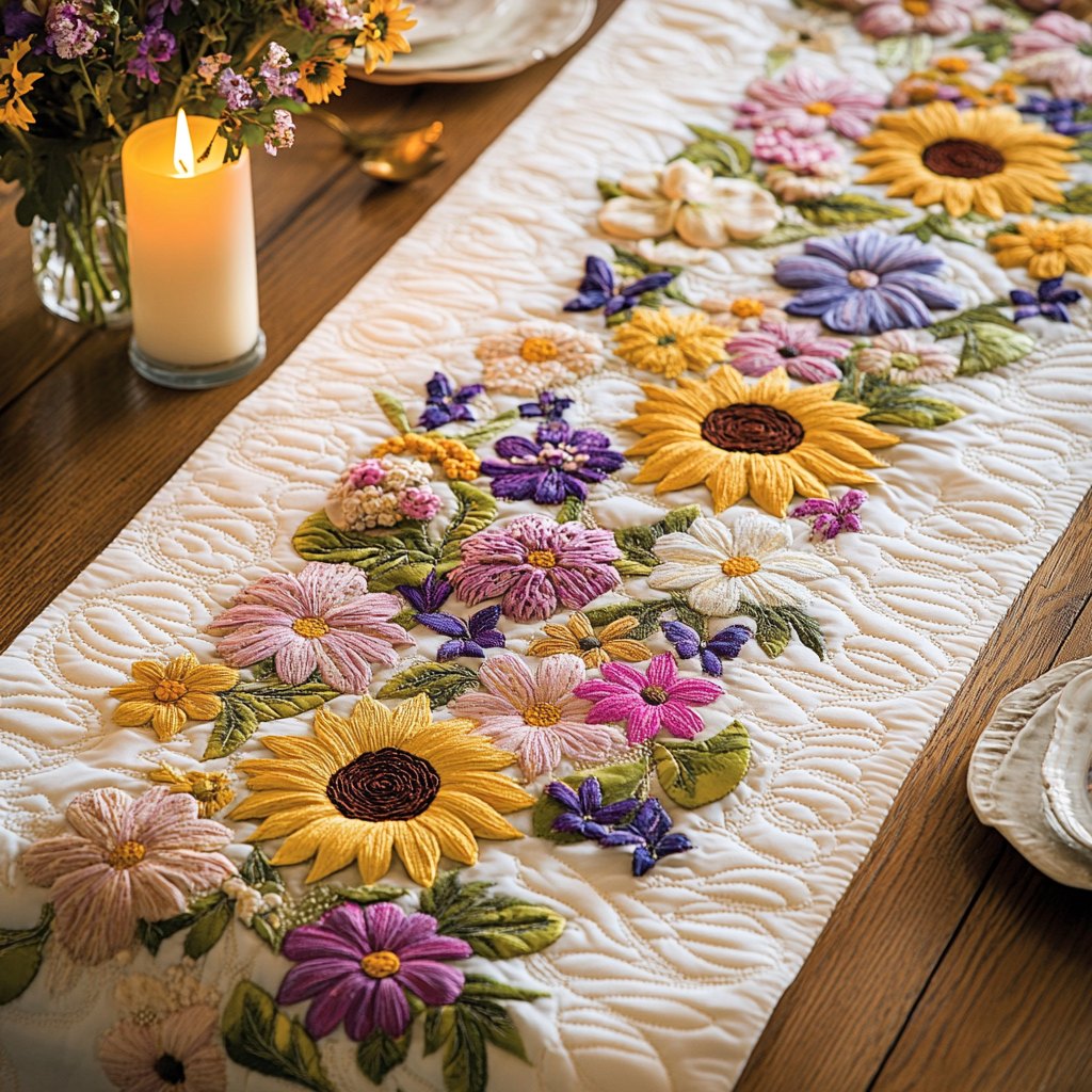 Sunflowers with Purple Daisies Table Runner