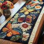 Butterflies and Blooms on Navy Blocks Table Runner