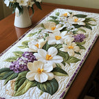 White Lilies with Lilacs on Cream Table Runner