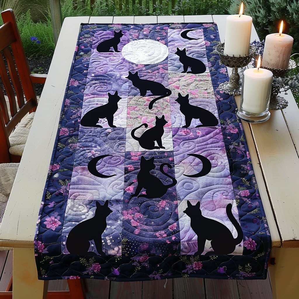 Floral Black Cats Table Runner