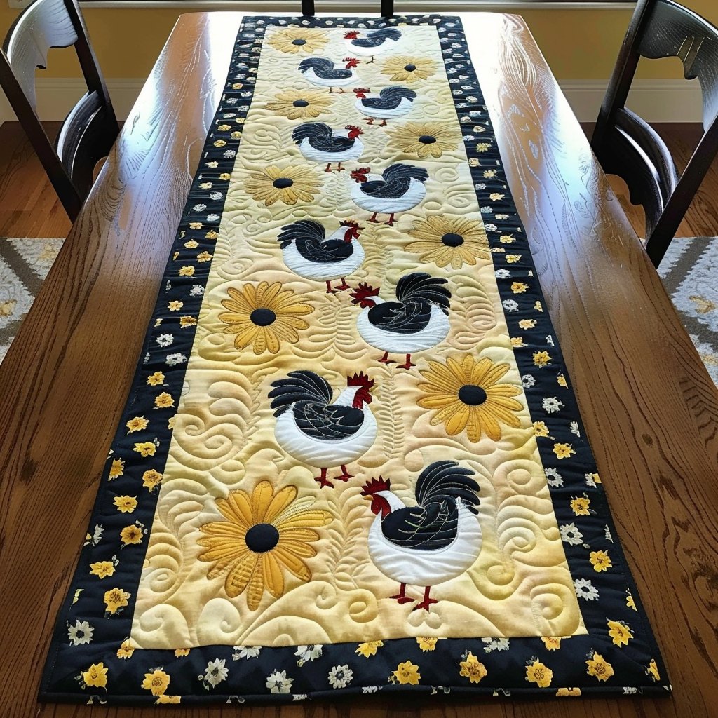 Floral Chickens Table Runner