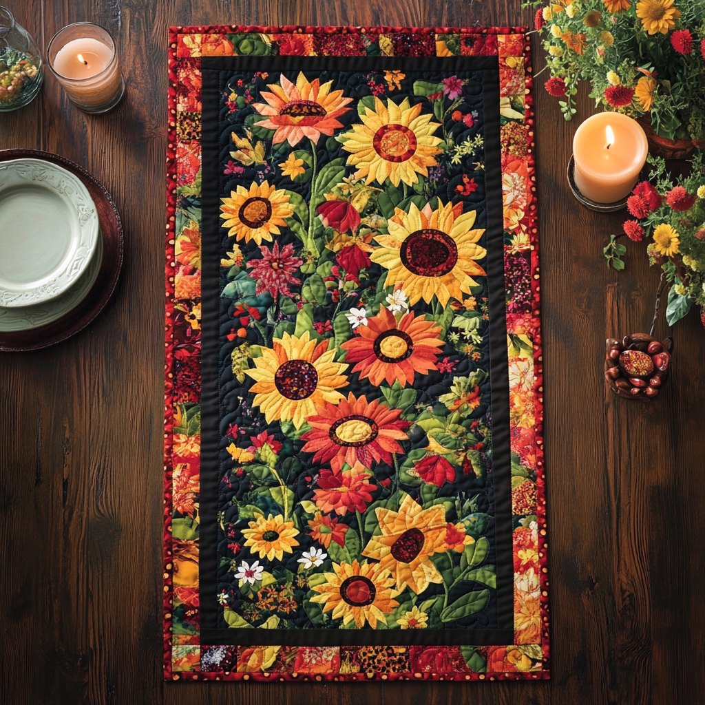 Sunflowers with a Red Border Table Runner
