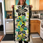Green Leaves on Black and White Table Runner