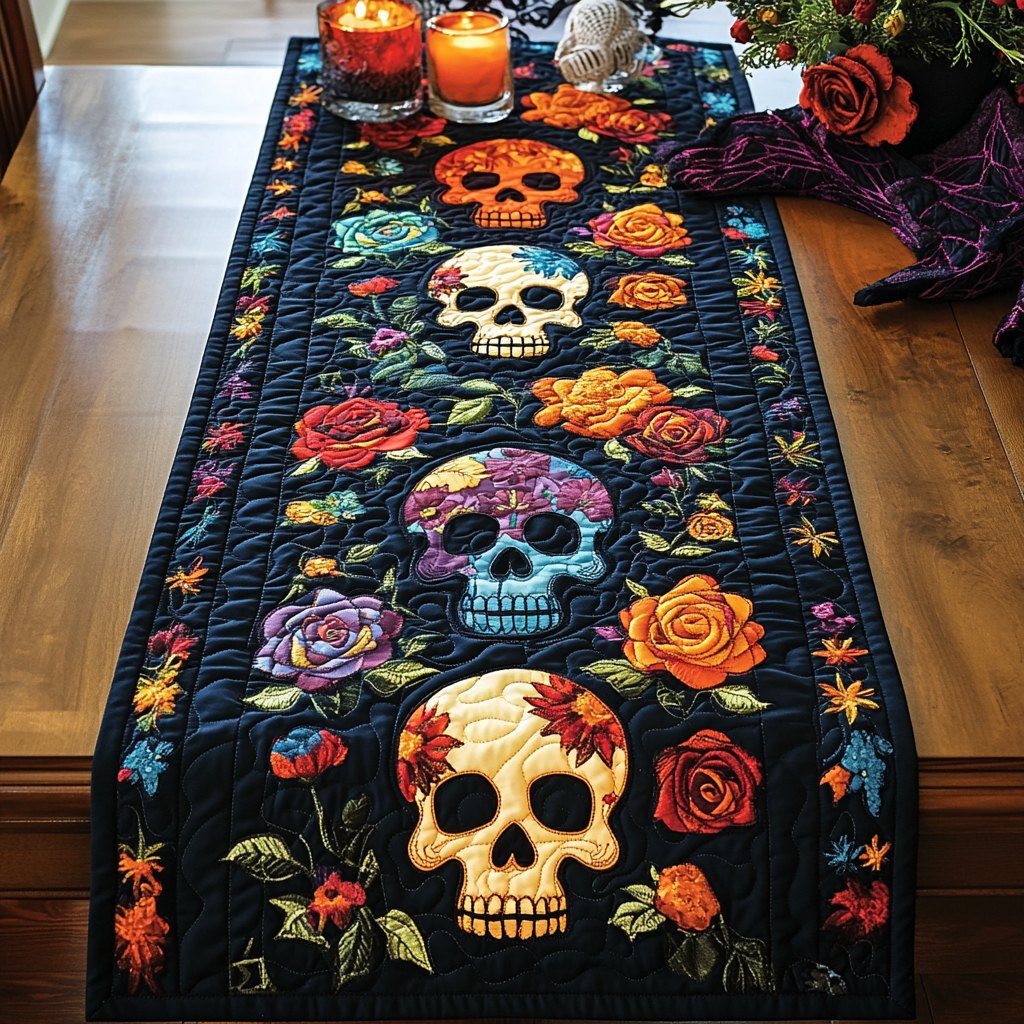 Floral Skull Table Runner