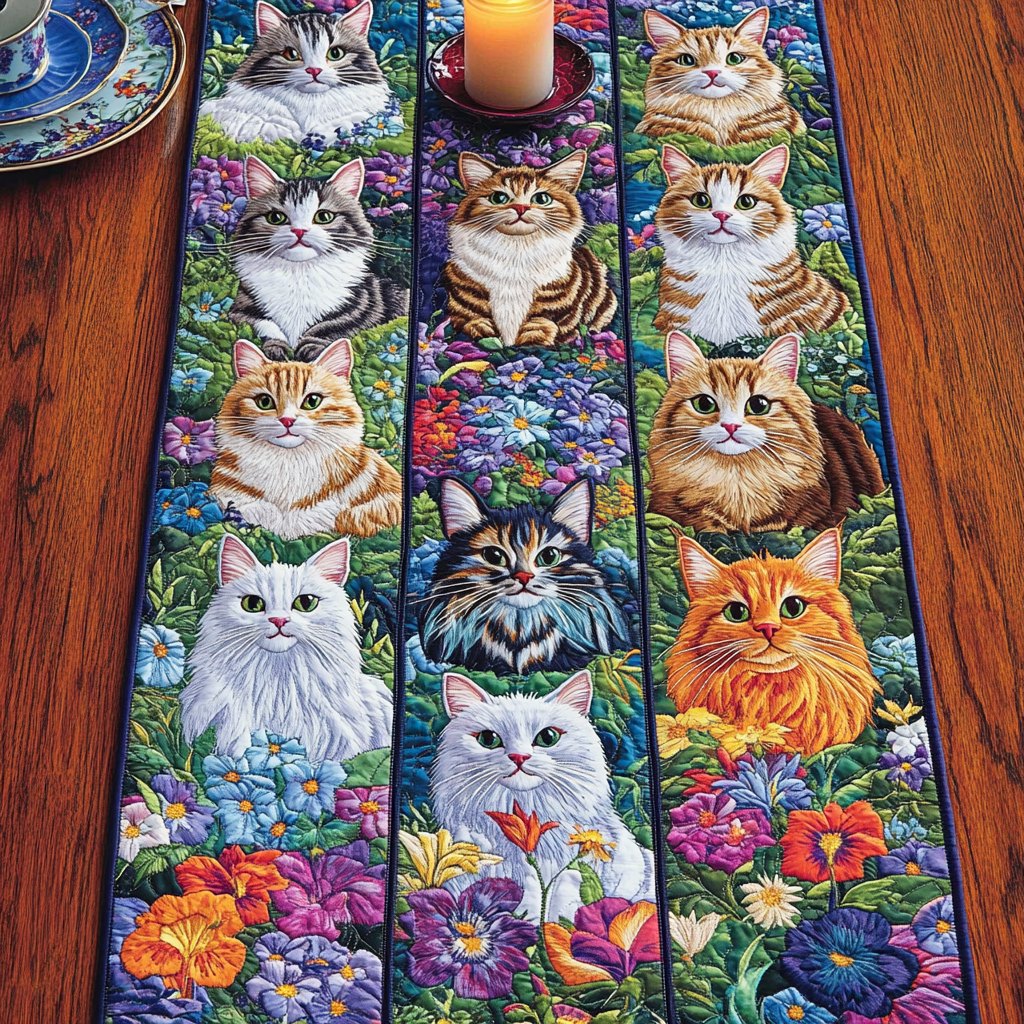 Flower Kittens Table Runner