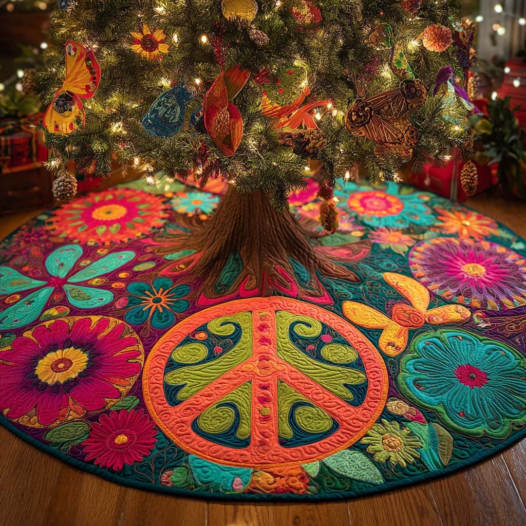 Flower Power Peace Tree Christmas Tree Skirt